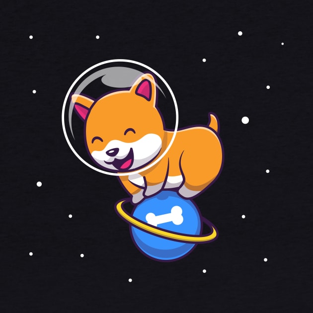 Cute Dog Playing On Planet Cartoon by Catalyst Labs